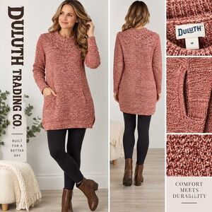 Duluth Trading Co Women M Marled Knit Tunic Sweater Pockets Cottagecore